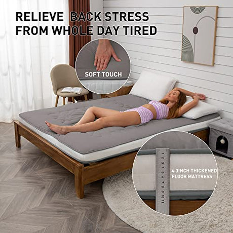 Dr.Futon Japanese Floor Futon Mattress Extra Thick Folding Roll Up Bed Topper Mat for Guest,Lounger and Tavel Dr.Futon