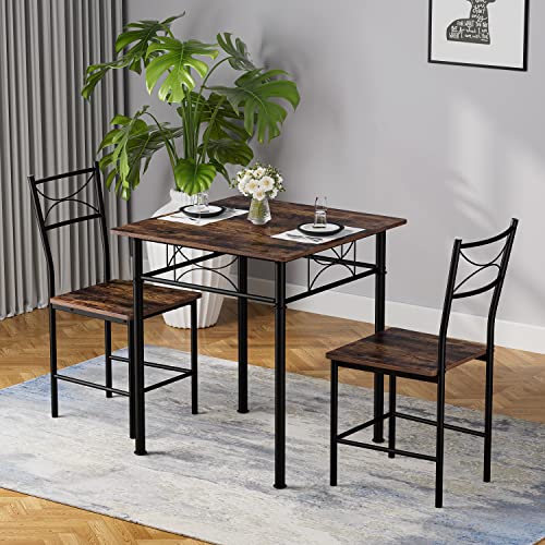 JOIN IRON 3-Piece Kitchen Dining Room Table Set for Small Spaces，Iron Wood Square Table with 2 Chairs for Kitchen Dining Room Furniture - WoodArtSupply