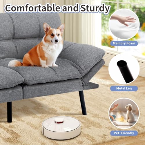 MUUEGM Futon Sofa Bed 71" Ash Convertible Memory Foam Futon Couch Bed Modern Loveseat Sleeper with Adjustable Backrests Armrests for Living Room,Small Space,Office MUUEGM