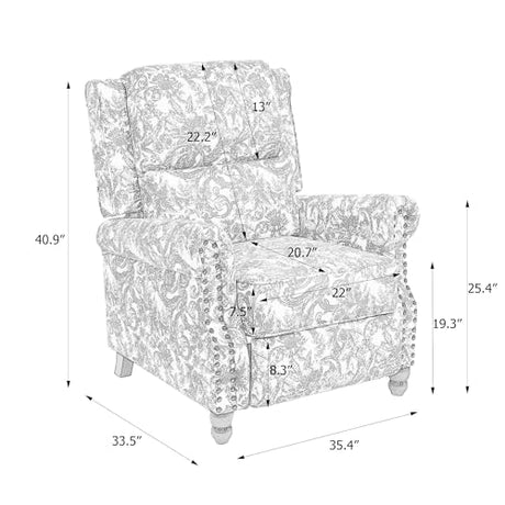 Pushback Recliner Chair, Comfy Fabric Wingback Recliner Chair, Upholstered Armchair Push Back Recliner with Wood Legs, Rivet Trim Single Sofa Accent Chair for Living Room, Bedroom, Rococo Green Qatiby
