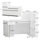 ECACAD Reception Desk with Lockable Drawer, Open Shelves & Keyboard Tray, Office Desk Reception Counter Table with Cabinet and Black Stickers, White (55.1”W x 43.3”D x 43.3”H) ECACAD