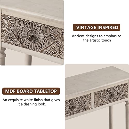 COSIEST Console Table with 2 Drawers, MDF Narrow Entryway Table with Storage Shelf, Wood Accent Sofa Table for Living Room, Entrance, Hallway, Couch, Light Grey COSIEST