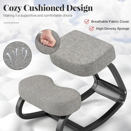 Giantex Ergonomic Kneeling Chair, Rocking Posture Chair with Padded Cushion, Knee Chair for Back Neck Pain Relief, Wooden Kneeling Desk Chair for Home Office Giantex
