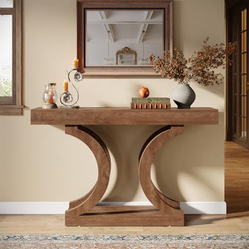 Tribesigns 43.31-Inch Farmhouse Console Table for Entryway, Unique Narrow Sofa Table Behind The Couch with Curved Legs for Living Room, Hallway, Foyer, Entrance, Rustic Brown Tribesigns