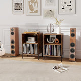 Giantex Record Player Stand with Charging Station, Turntable Stand with Storage Cabinet, Record Player Shelf with Metal Legs, Vinyl Record Storage up to 150 Albums for Living Room (Rustic Brown) Giantex