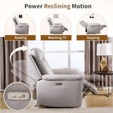 ANJ Power Recliner Chair for Adults with USB Charging, Breathable Faux Leather Oversized Electric Recliners, Single Overstuffed Heavy Duty Reclining Sofa Chairs for Living Room, Beige