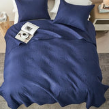 akkialla Queen Quilt Bedding Set,Navy Blue Ultrasonic Full/Queen Quilt Set,Lightweight Soft Bedspread Coverlet,Modern Style Coin Pattern Bed Cover for All Seasons,3 Piece(1 Quilt,2 Pillow Shams) akkialla