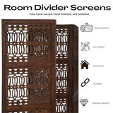 Room Divider Screen, 4-Panel Folding Wood Screen Pattern, Antique Brown, 72 x 80 Inches, Hand Carved Decorative and Functional, Reversible, Portable Privacy Partition, Boho Style – Bedding Craft Bedding Craft
