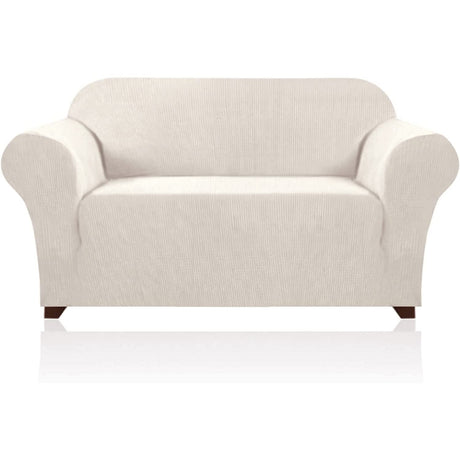 PrinceDeco Stretch Loveseat Sofa Cover Slipcover Couch Cover for 2 Cushion Sofa Washable Sofa Cover for Pets Friendly Furniture Protector Covers with Non Slip Bottom(Loveseat, Ivory) PrinceDeco