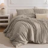 Masaca Oversized King Comforter 128x120,Linen Like Textured Ruched Shabby Boho Chic Bedding Comforter Set,3Pcs Extra Large King Size Ruffle Luxury Fluffy Bedroom Comforter Sets Lightweight Masaca