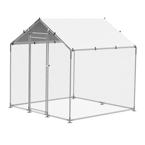VEVOR Metal Chicken Coop, 6.56x6.56x6.56ft Walk in Chicken Runs for Yards with Cover, Spire Roof Hen House Enclosure with Security Lock, Outdoor Duck Rabbit Poultry Cage Pen for Backyard, Farm, Yard VEVOR