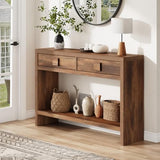 ONBRILL Console Table with Drawers, 47 Inch Narrow Entryway Table with Open Storage Shelves, Mid Century Modern Hallway Accent Tables Behind Couch Table for Living Room (Vintage Brown) ONBRILL