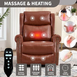 PELUMY Genuine Leather Swivel Rocking Recliner Chair for Adults, 360° Swivel Glider Rocker with Heat & Vibrating Massage, Lounge Chair for Living Room, Bedroom, Nursery (Tangerine-Red Brown)