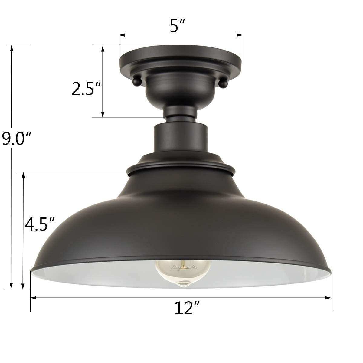 SAMTEEN 12-Inch Farmhouse Semi Flush Mount Ceiling Light Black 1-Light Industrial Barn Ceiling Light Matte Black Hallway Light Fixtures Ceiling for Bedroom Kitchen Foyer Loft SAMTEEN