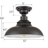 SAMTEEN 12-Inch Farmhouse Semi Flush Mount Ceiling Light Black 1-Light Industrial Barn Ceiling Light Matte Black Hallway Light Fixtures Ceiling for Bedroom Kitchen Foyer Loft SAMTEEN