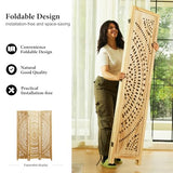 Svimi Room Divider Wood Carved Wall Divider Indoor Folding Bohemian Style Portable Partition Screen for Home Office Garden Terrace - 3 Panels (Natural) Svimi