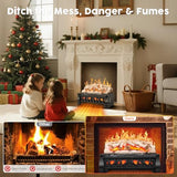 KISSAIR Electric Fireplace Log Inserts Heater, 21'' Freestanding Electric Fireplace Log Set, 5 Flame Brightness, 5 Flicker Speed, Heater 750W/1500W with Remote Control, Overheat Protection KISSAIR