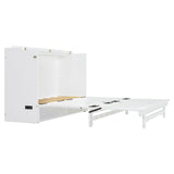 Merax Full Size Murphy Bed Cabinet with USB Charging Station and Large Storage Drawer, Pull Out Foldable Murphy Chest Bed for Apartments, Bedrooms, Studio, No Spring Box Needed, White Merax