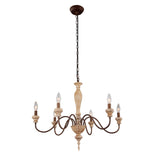 Fminlla French Country Chandelier 6-Lights Vintage Farmhouse Candle Style Chandelier Rustic Handmade Distressed Wood Chandelier for Dining Room Light Fixture, Living Room, Bedroom,Kitchen, E12 Fminlla