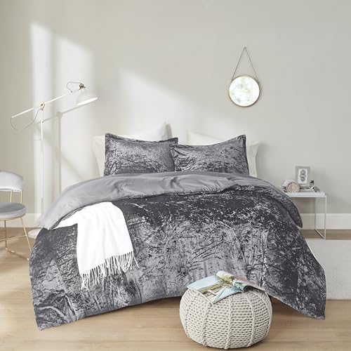 Comfort Spaces Juliette Luxe Comforter Set Velvet Lush with Soft Brushed Microfiber Reverse, All Season Cozy Velvet Bedding Sets, Fluffy Comforter Bed Set, Matching Sham, Grey Twin/Twin XL 2 Piece Comfort Spaces
