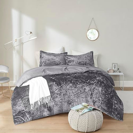 Comfort Spaces Juliette Luxe Comforter Set Velvet Lush with Soft Brushed Microfiber Reverse, All Season Cozy Velvet Bedding Sets, Fluffy Comforter Bed Set, Matching Sham, Grey Twin/Twin XL 2 Piece Comfort Spaces
