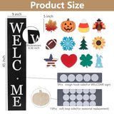 Interchangeable Welcome Sign for Front Porch- 45"X9" Large Standing/Hanging Wooden Sign with 12 PCS Replaceable Icons for Farmhouse Harvest Fall Halloween Thanksgiving Porch Wall Yard Decorations (Black) FestalMart