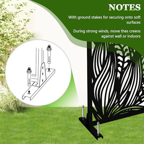 Fulocseny Metal Privacy Screens 72" H Outdoor Privacy Screens Panels Outdoor and Indoor Leaf Pattern Divider with Freestanding Decorative for Balcony Patio Garden Room Divider, Black Fulocseny