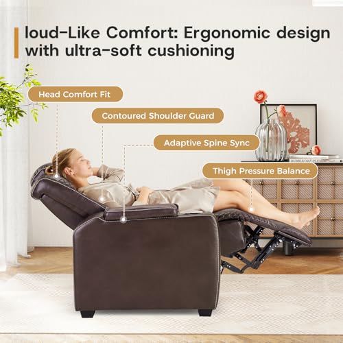 ANJ Power Home Theater Seating Set of 2, Faux Leather Electric Recliner Chair with Adjustable Headrest, Dual Motors Movie Reclining Chairs with LED Lights,USB Port,Cup Holders, Hidden Arm Storage