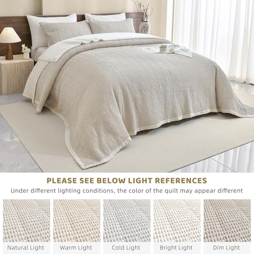 Sanracie Cotton Oversized King Bedspread(120"x120"),Wheat Waffle Weave Quilt Set 3Pcs Soft Lightweight Farmhouse Oversized King Quilt Bedding Set,Luxury Bedding Coverlet for All Seasons Sanracie