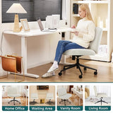 OLIXIS Criss Cross Chair with Wheels Wide Cross Legged Office Desk Vanity Chair Comfy Fabric Armless Adjustable Swivel for Home Computer Task PU Beige OLIXIS