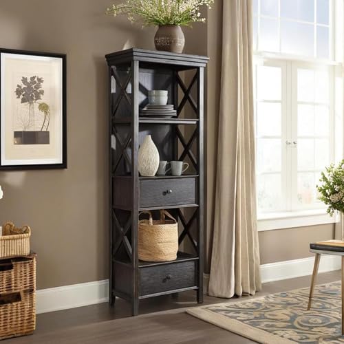 Signature Design by Ashley Tyler Creek Casual Farmhouse 75" Display Cabinet or Bookcase with Drawers and Shelf, Open Lattice Sides, Wood, Gray Black Finish Signature Design by Ashley