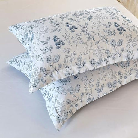 EAVD Queen Comforter Set White and Blue Floral Bedding Set for Women Soft Microfiber 3-Piece Vintage Garden Floral Comforter Set with 2 Pillowcases Botanical Bedding Set for All-Season EAVD