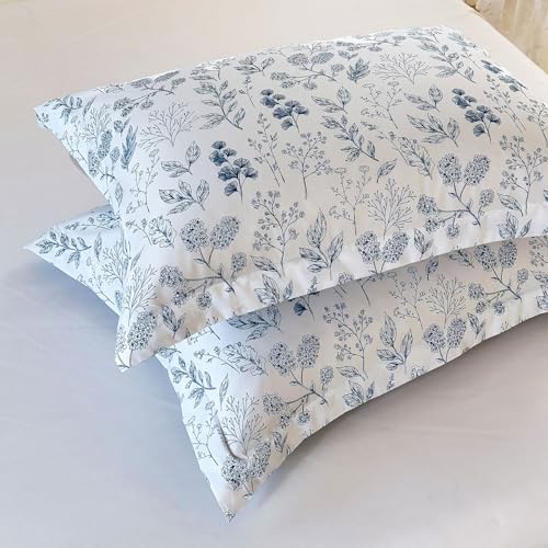 EAVD Blue Floral Comforter Set Twin/Twin XL White Soft Microfiber 3-Pieces Boho Botanical Flower Bedding Comforter Set for Girls with 2 Pillowcases Cute Fresh Botanical Bedding Set for All-Season EAVD