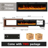 Bvldfamly Fireplace Extendable TV Stand for 120 Inch TV, Modern Entertainment Center with LED Light, Wood Reversible TV Media Console with Power Outlet for Living Room, 71"-116", Black Bvldfamly