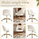 VINGLI Modern Velvet Small Office Chair,Cute Desk Chair with Wheels,Gold Base/Studs, Comfy Armless Swivel Vanity Task Chair for Women/Girl/Kids, Nail Tech Chair for Bedroom,Small Space,White VINGLI