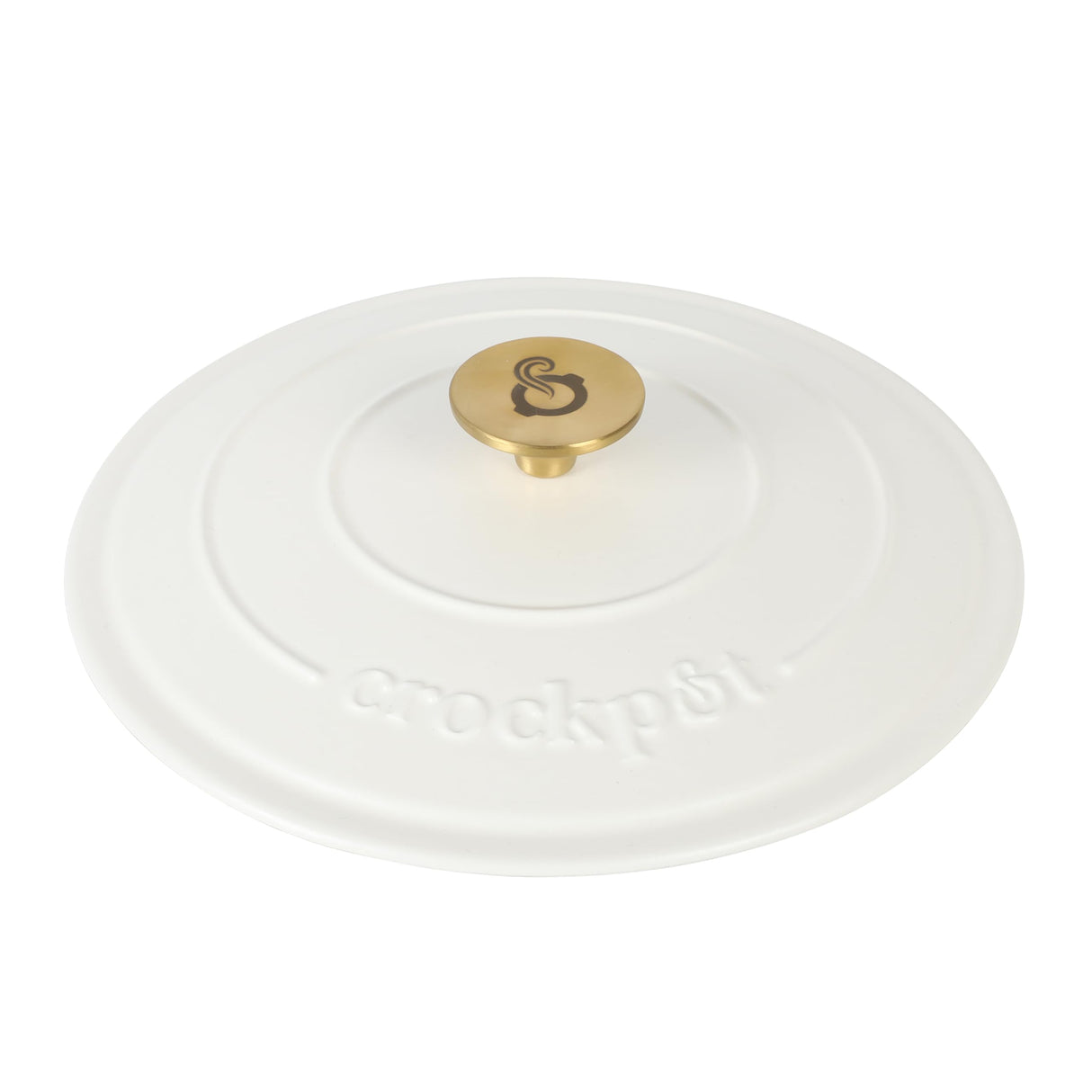 Crock Pot Artisan 6-Quart Round European Enameled Dutch Oven Pot With Lid - Matte Linen White w/Gold Knob Crock-Pot