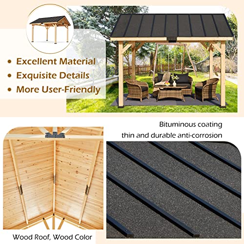 YOLENY Wood Gazebo, 11' x 12' Gazebo Hardtop Gazebo Spruce Wood Solid Wood Gazebo, Waterproof Asphalt Roof, for Lawns, Beach, Patio, Garden, Yard, Easy Assembly YOLENY