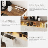 47" Antique White Storage Cabinet with Doors & Drawers, Farmhouse Sideboard Buffet Cabinet with Storage, Kitchen Pantry Hutch Cabinet, Coffee Bar Station Table for Kitchen, Livingroom, Dining Room FiveWillowise