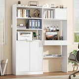 kepptory 63" Tall Computer Desk with Hutch, Fluted Wood Computer Desk, Featuring Charging Station, Drawer and Storage Cabinet, for Home Office Work and Study (White) kepptory
