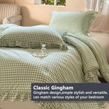 NSNLGSGC Sage Green Ruffle Gingham Comforter Set Queen, Pre-Washed Ruffled Plaid Checked Comforter Bedding, 3 Pieces Vintage Farmhouse Grid Bedding Set(Green Gingham, Queen) NSNLGSGC