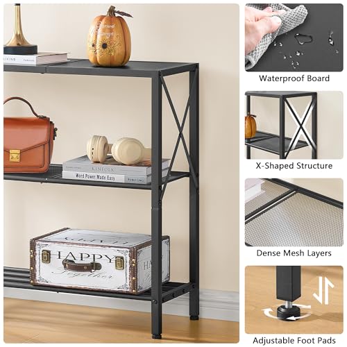 Hoctieon Industrial Console Table, 3-Tier Entryway Table, Metal Frame, Sofa Tables with Shelf, Hallway Desk, Entrance Desk for Entryway, Living Room, Foyer, Hallway, Black Hoctieon