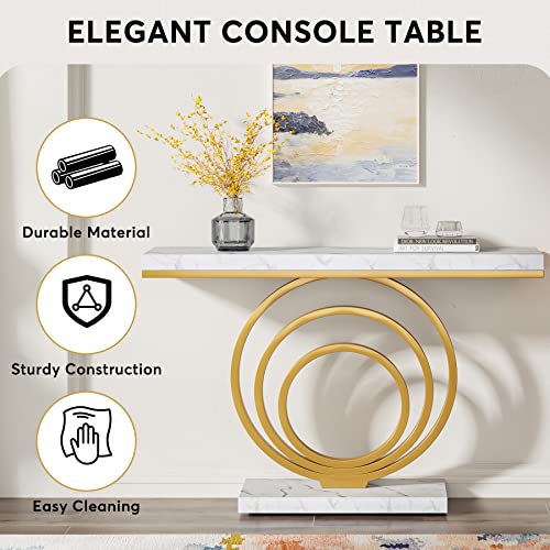 LITTLE TREE 41-Inch Modern Console Table, Gold Entryway Table for Living Room, Hallway, Entry, Gold + White LITTLE TREE