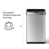 EKO Mirage-T 50 Liter / 13.2 Gallon Touchless Rectangular Motion Sensor Trash Can, Brushed Stainless Steel Finish EKO