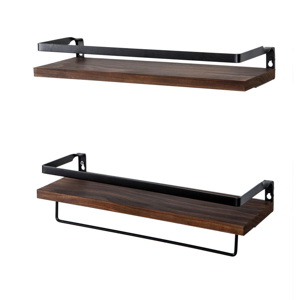 SODUKU Floating Shelves for Wall, Bathroom Shelves with Towel Bar, Wall Mounted Storage Shelves for Kitchen, Bathroom, Set of 2 Brown SODUKU