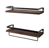 SODUKU Floating Shelves for Wall, Bathroom Shelves with Towel Bar, Wall Mounted Storage Shelves for Kitchen, Bathroom, Set of 2 Brown SODUKU