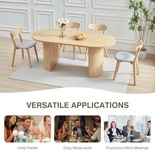 70.8 Inch Dining Table for 4-6 People, Oval Kitchen Table with Semi-Cylindrical Legs Base, Modern Farmhouse Round Dinner Tables for Dining Room Kitchen Living Room (Natural) weselon