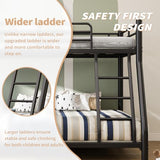 Twin Over Twin Metal Bunk Bed with Trundle Heavy Duty Twin Size Metal Bunk Beds Frame with 2 Side Ladders Convertible Bunkbed with Safety Guard Rails,No Box Spring Needed (Twin Over Full Black) HomJoones