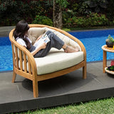 Cambridge Casual Barnese Wood Oversized Patio Lounge Chair, Natural Teak/Tan Cushion Cambridge Casual