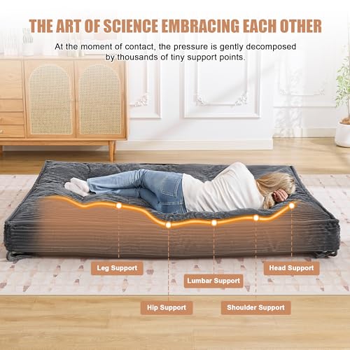 Futon Mattress Full Size 8",Foldable Futon Sofa Couch Bed,Floor Mattress Thick High Density Shredded Foam(Frame Not Included),Medium Firm Japanese Style Sleeping Pad for Guest Bedroom Living,DarkGrey nigwet