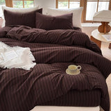 BESTDESIL Striped Duvet Cover Set 100% Washed Cotton Linen Like Soft Feelling Breathable Bedding(Pine Bark Brown/Black Strip,Full) BESTDESIL